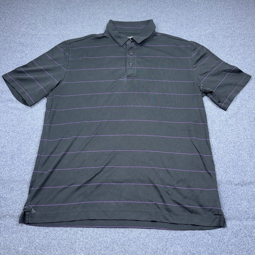 UNTUCKit Axios Wide Stripe Polo Shirt Mens Large Black Short Sleeve 40002